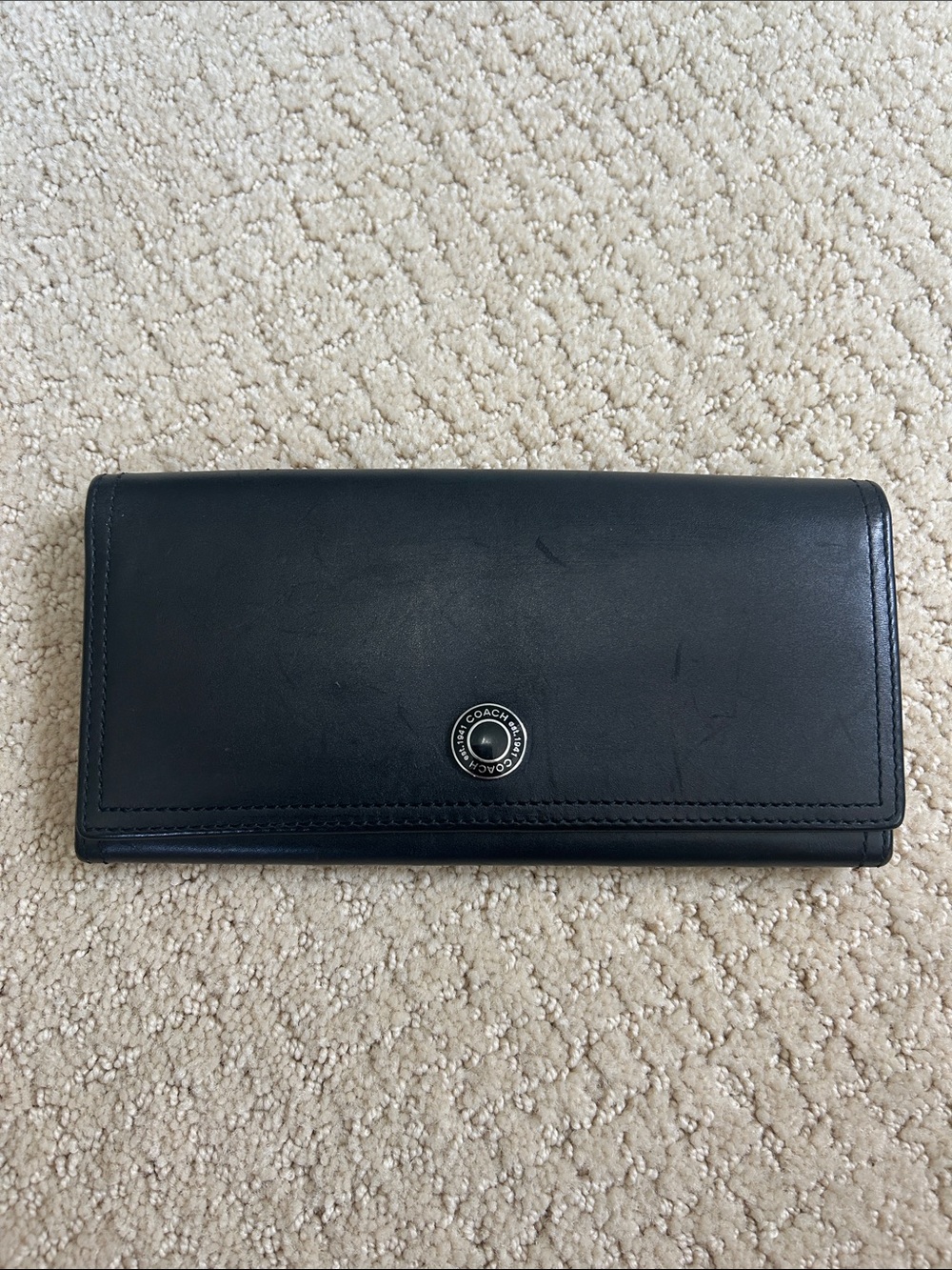 COACH Black Leather Snap Continental Wallet
